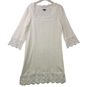 Talbots Womens Gauze Cotton Scalloped Crochet Lace Dress Coverup Beach Vacation